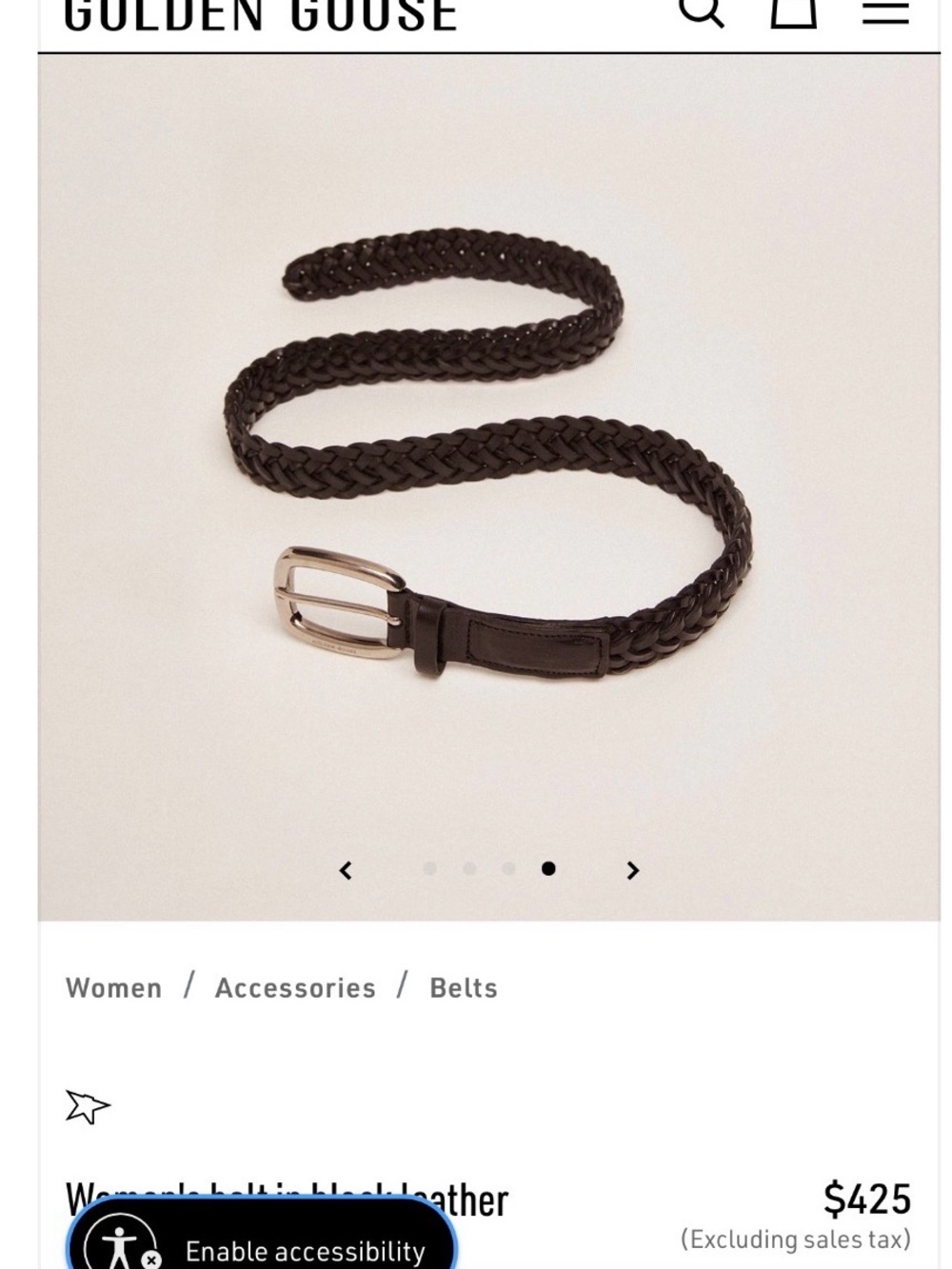 Golden Goose Huston Black Braided Leather Belt size 85